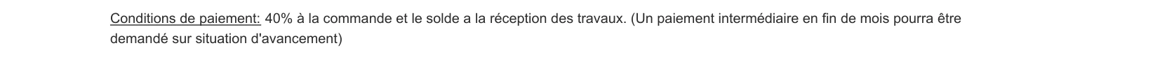 Extrait des conditions de paiement d&rsquo;un devis de toiture conforme, adossées à la réception des travaux et à l&rsquo;avancement du chantier